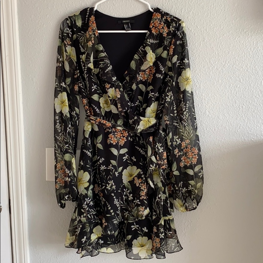 Forever 21 Floral Chiffon Wrap Dress